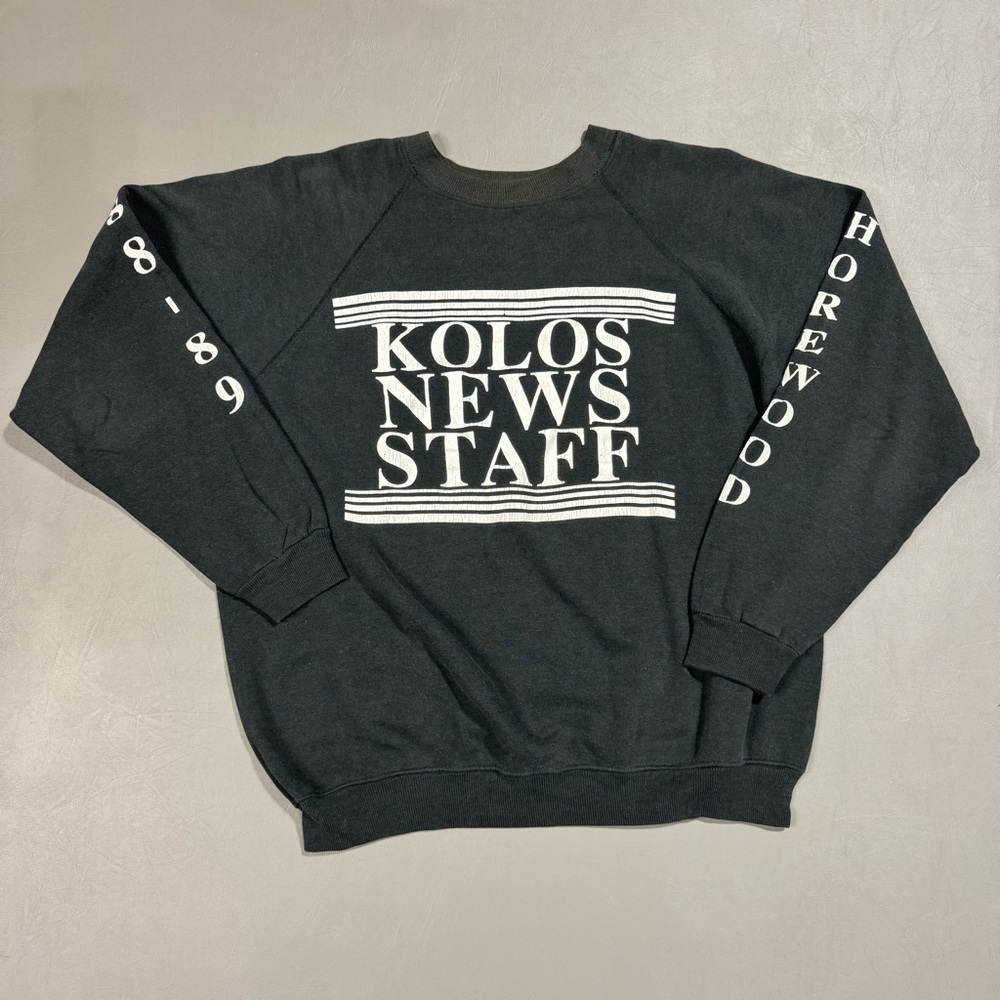Vintage 1988 KOLOS News Staff Sweatshirt Raglan 80s Graphic Medium